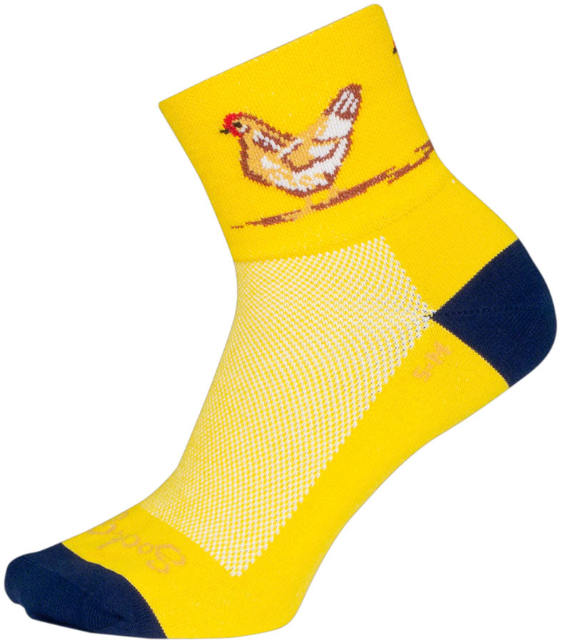 SockGuy Cluck Classic Socks - 3 inch, Yellow/Blue, Small/Medium