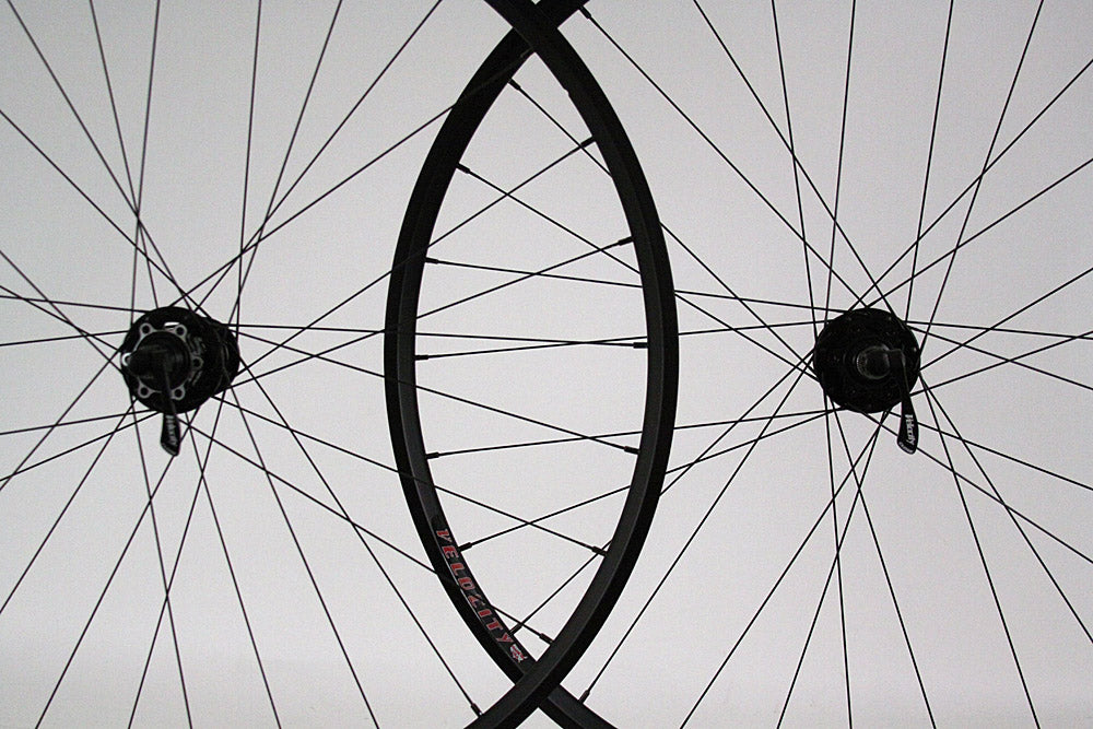 Velocity A23 Black Rims Road Gravel Disc Brake Wheelset QR or Thru Axle 700c
