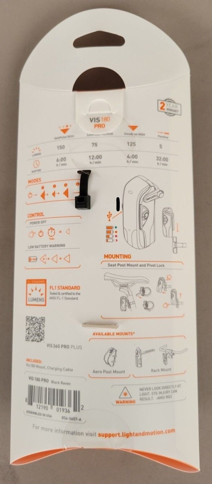 Light and Motion Vis 180 Pro Rechargeable Bicycle Taillight