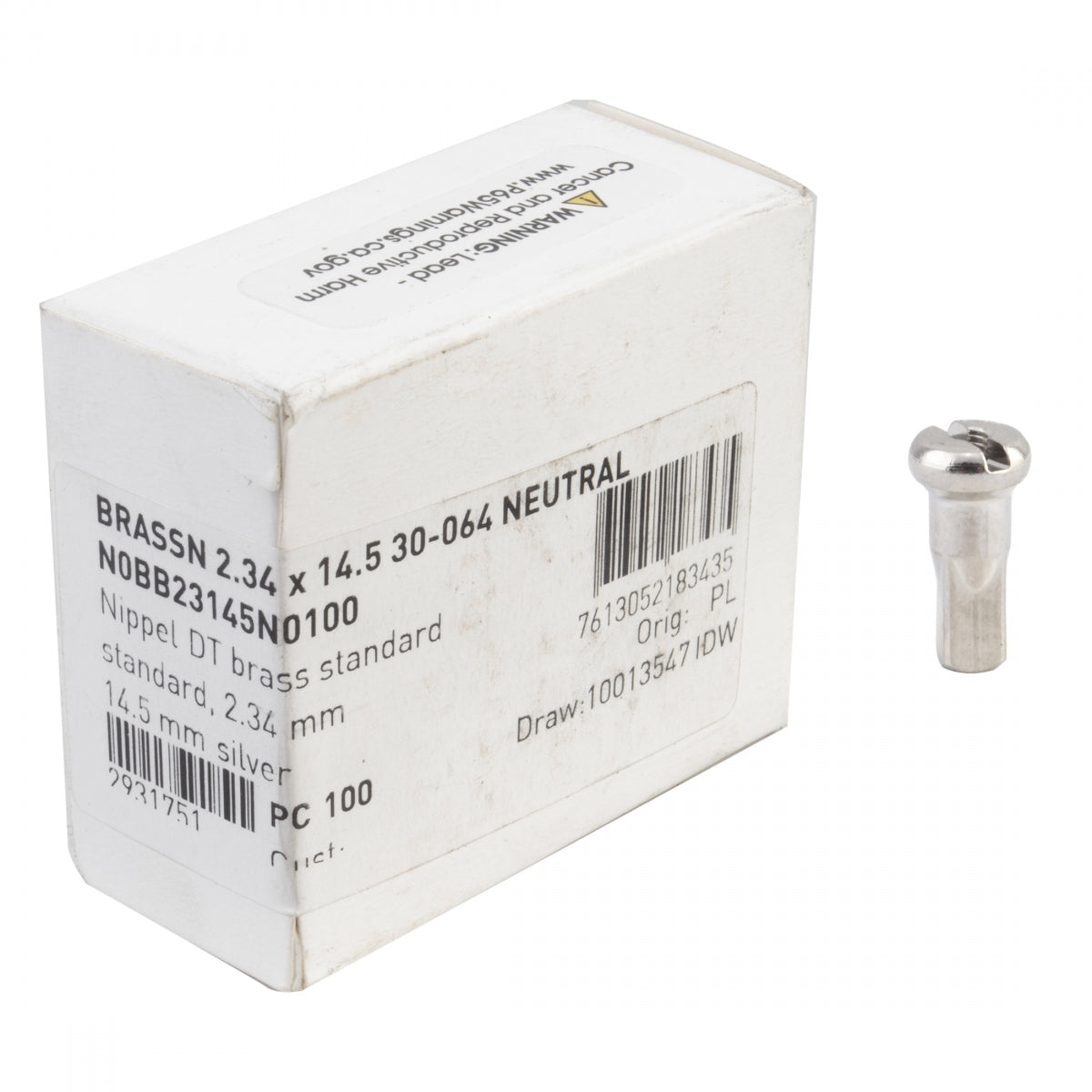 SPOKE NIPPLE DT BRASS 2.34x14.5mm SL BXof100