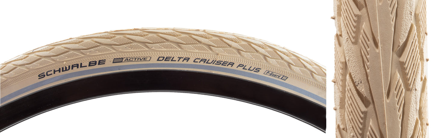 Schwalbe Delta Cruiser Plus Tire - 700 x 35, Clincher, Wire, Creme/Reflective, PunctureGuard, SBC