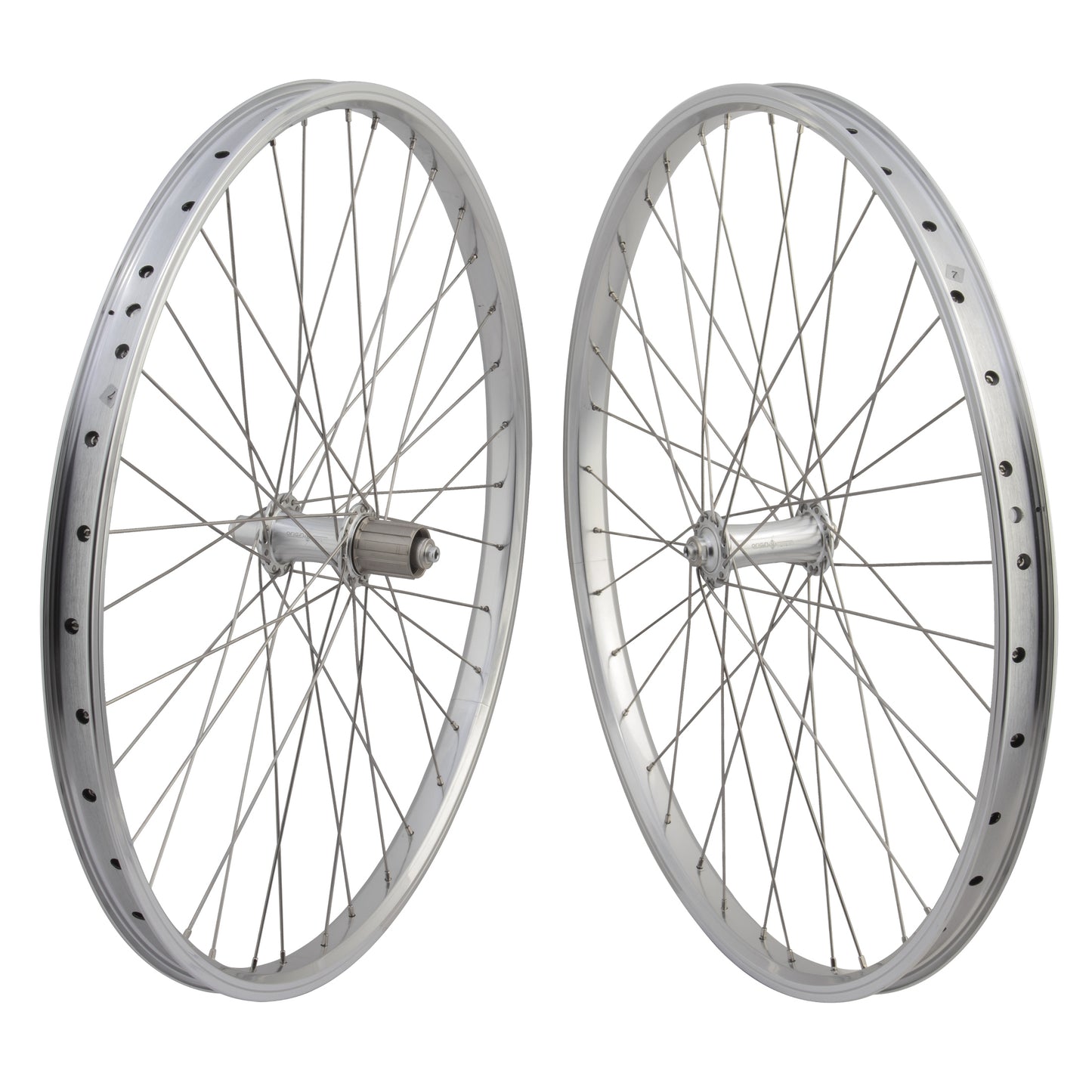 26" Mountain Bike Wheelset Rim Brake Polished Silver 36 Spoke, Shimano HG, Quick Release - SE Bikes 24mm rim