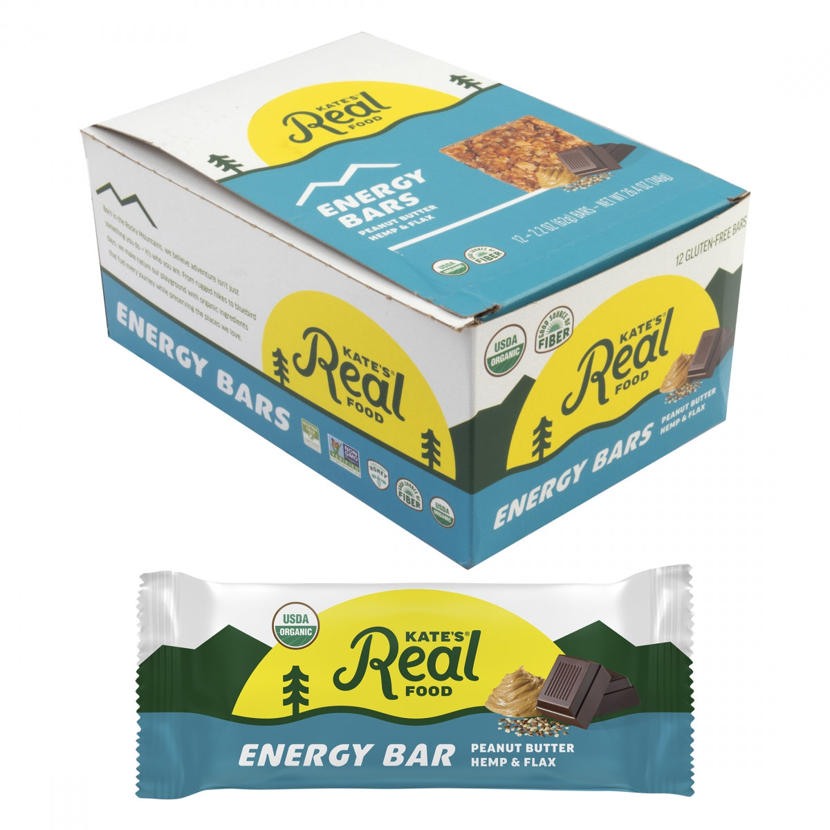 FOOD KATES REAL BAR ENERGY P-BUTR HEMP FLAX BXof12
