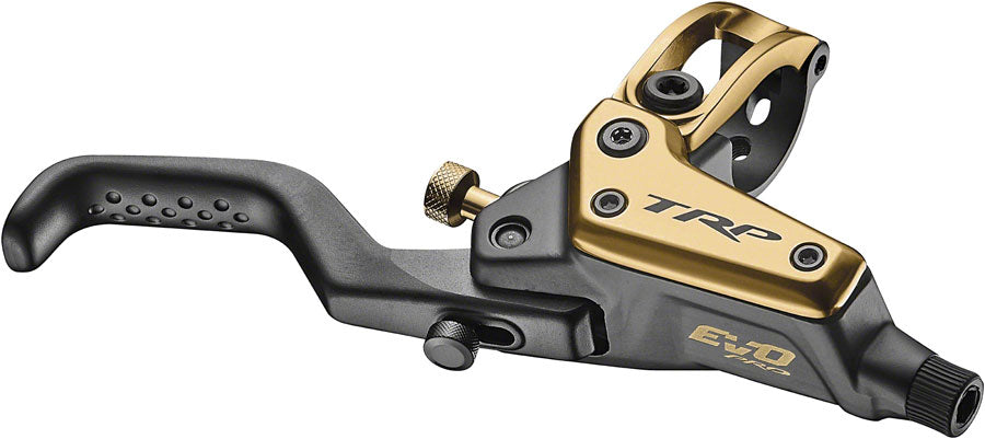 trp-evo-pro-hd-m9040-disc-brake-and-lever-right-front-or-rear-1900mm-hose-post-mount-4-piston-gold
