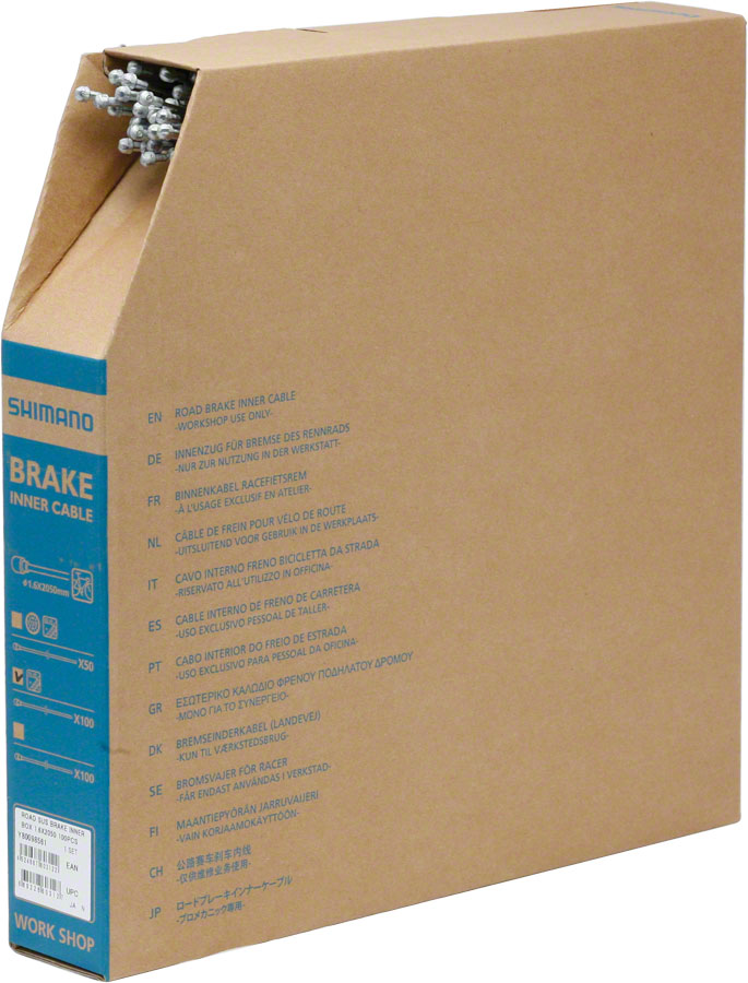 Shimano Stainless Road Brake Cable - 1.6 x 2050mm, Filebox of 100