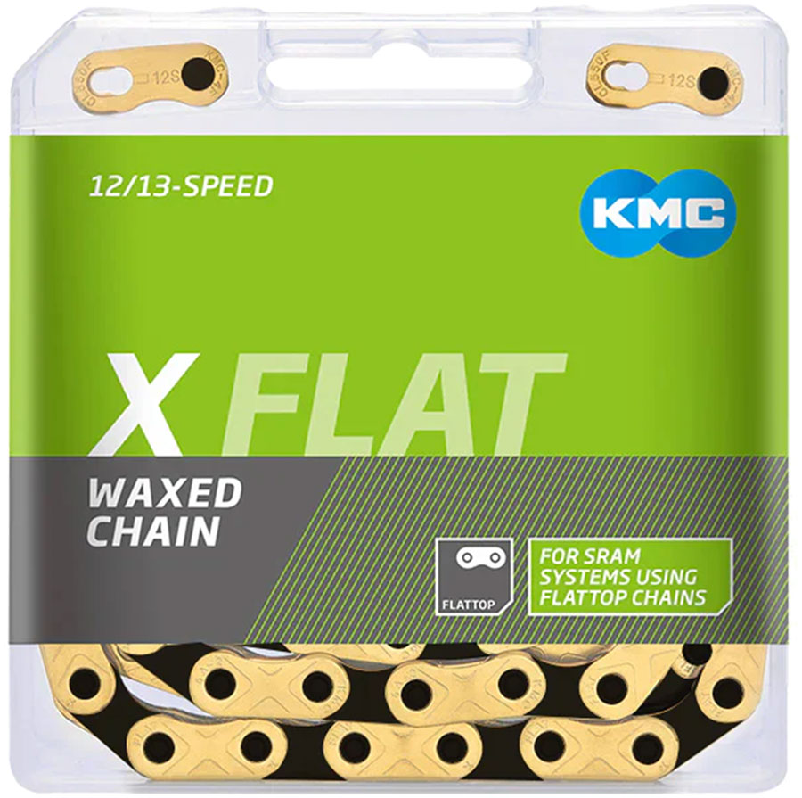 kmc-x-flat-waxed-chain-12-13-speed-126-links-compatible-with-sram-t-type-and-axs-systems-ti-gold-black