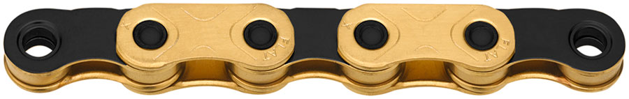 KMC X-Flat Waxed Chain - 12/13-Speed, 126 Links, Compatible with SRAM T-Type and AXS Systems, Ti Gold/Black