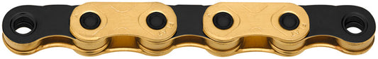 KMC X-Flat Waxed Chain - 12/13-Speed, 126 Links, Compatible with SRAM T-Type and AXS Systems, Ti Gold/Black