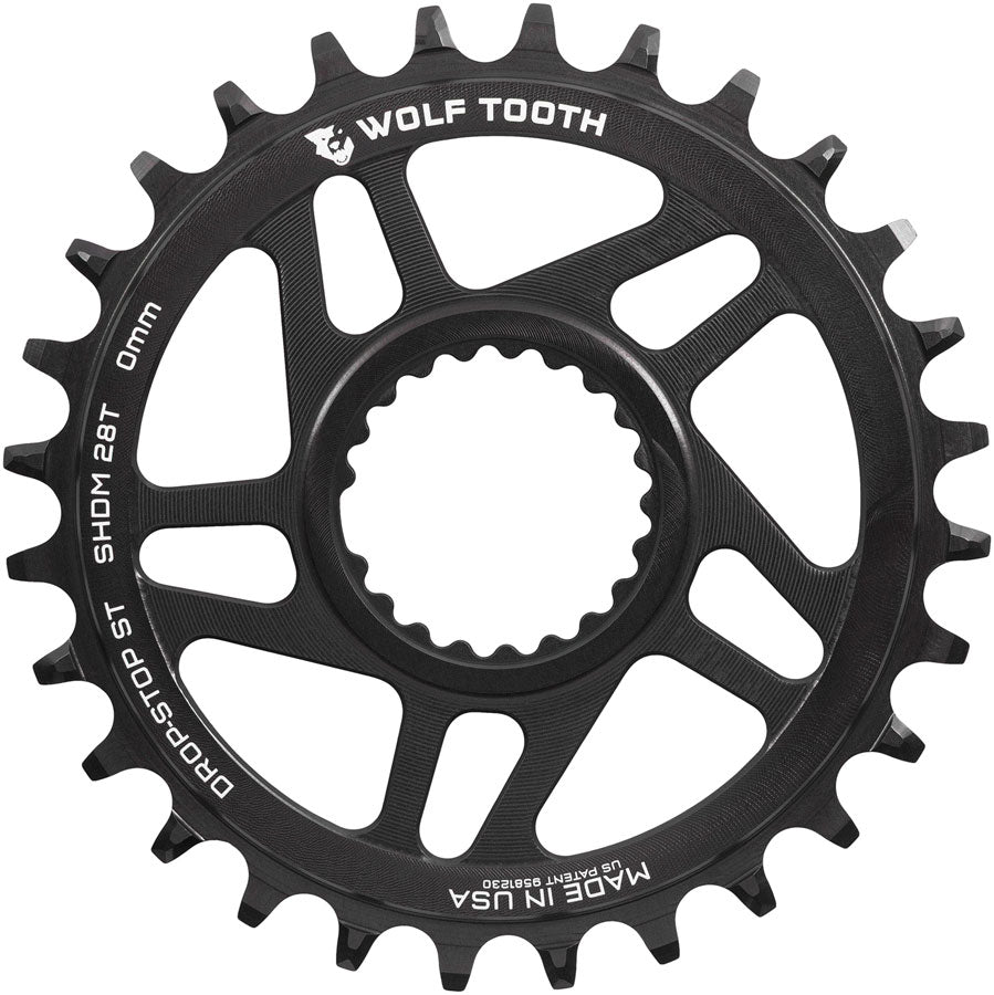 Wolf Tooth Direct Mount Chainring - 28t, Shimano Direct Mount, 0mm Offset, Drop-Stop ST, Requires 12-Speed HG+ Chain, Black