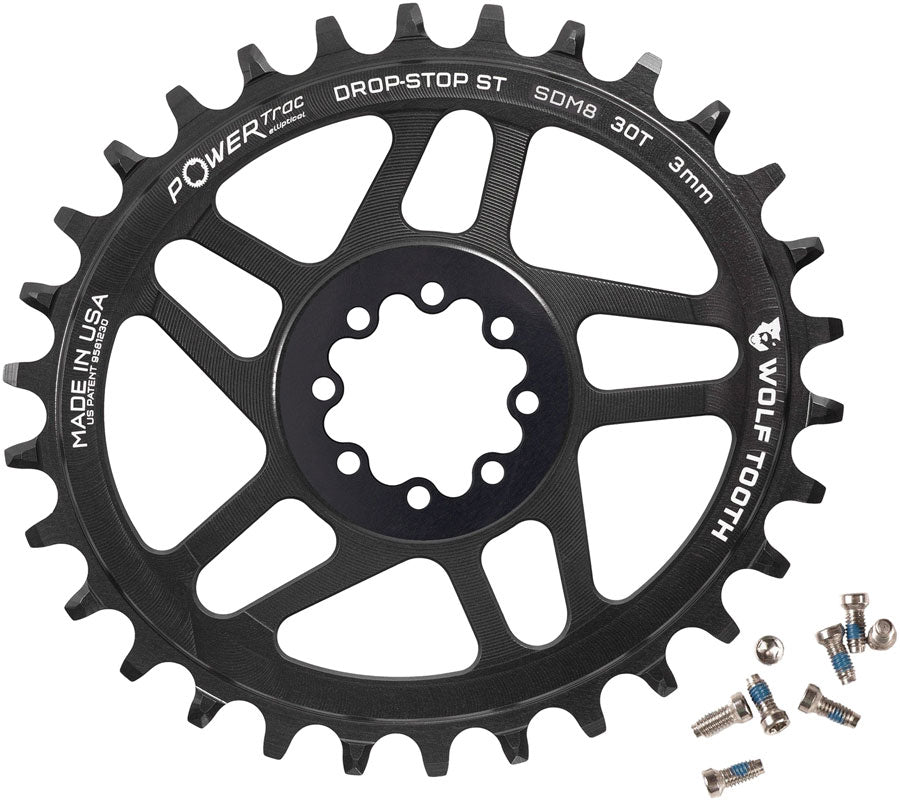 Wolf Tooth Elliptical Direct Mount Chainring - 30t, SRAM 8-Bolt DM, 3mm Offset, Drop-Stop ST, Requires HG+ Chain, Black