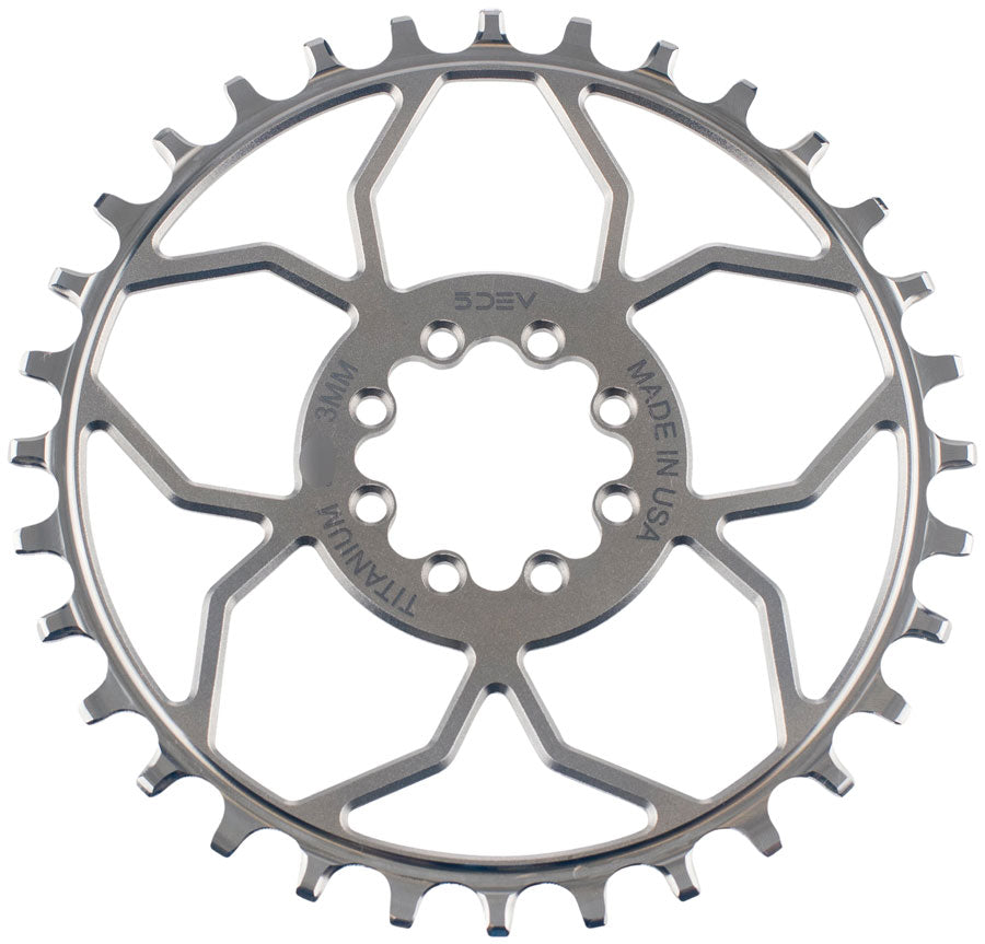 5DEV Titanium T-Type Direct Mount Chainring - 32t, 8-Bolt, 3mm Offset, Raw Ti