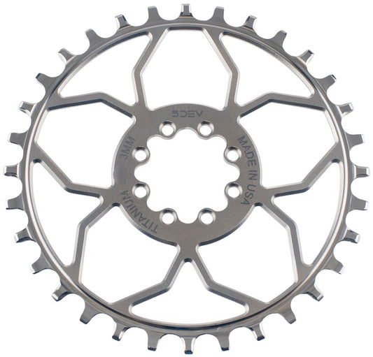 5DEV Titanium T-Type Direct Mount Chainring - 32t, 8-Bolt, 3mm Offset, Raw Ti