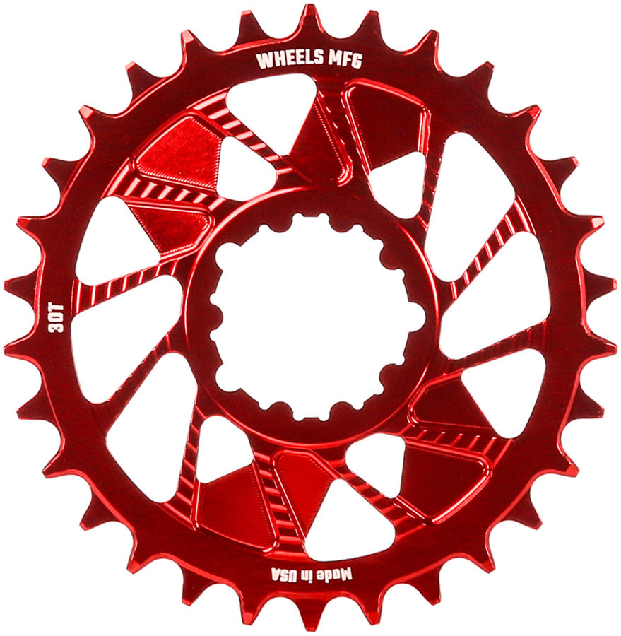 Wheels Manufacturing Direct Mount Chainring - 30t, SRAM 3-Bolt Direct Mount, 3mm Offset, T-Type Chain Compatible, Red
