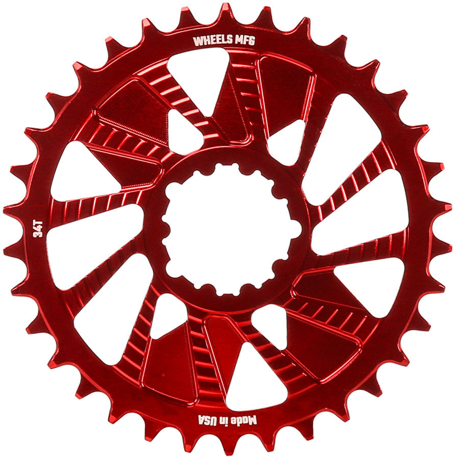 Wheels Manufacturing Direct Mount Chainring - 34t, SRAM 3-Bolt Direct Mount, 3mm Offset, T-Type Chain Compatible, Red