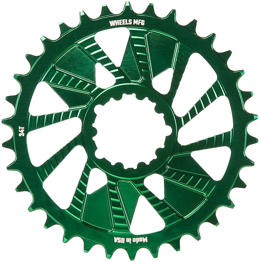 Wheels Manufacturing Direct Mount Chainring - 34t, SRAM 3-Bolt Direct Mount, 3mm Offset, T-Type Chain Compatible, Green