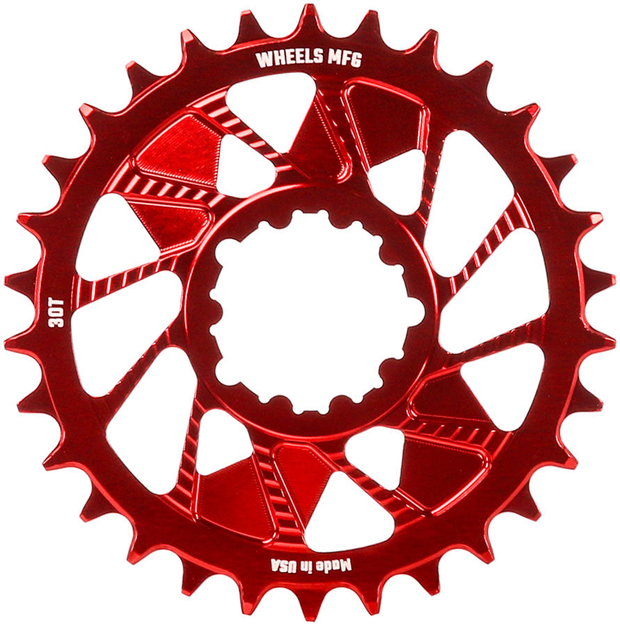 Wheels Manufacturing Direct Mount Chainring - 30t, SRAM 3-Bolt Direct Mount, 3mm Offset, Compatible with Hyperglide+ Chain, Red