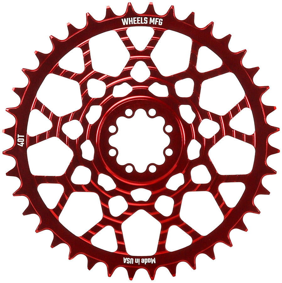 Wheels Manufacturing Gravel Direct Mount Chainring - 40t, SRAM 8-Bolt Direct Mount, 6.5mm Inboard Offset, T-Type Chain Compatible, Red