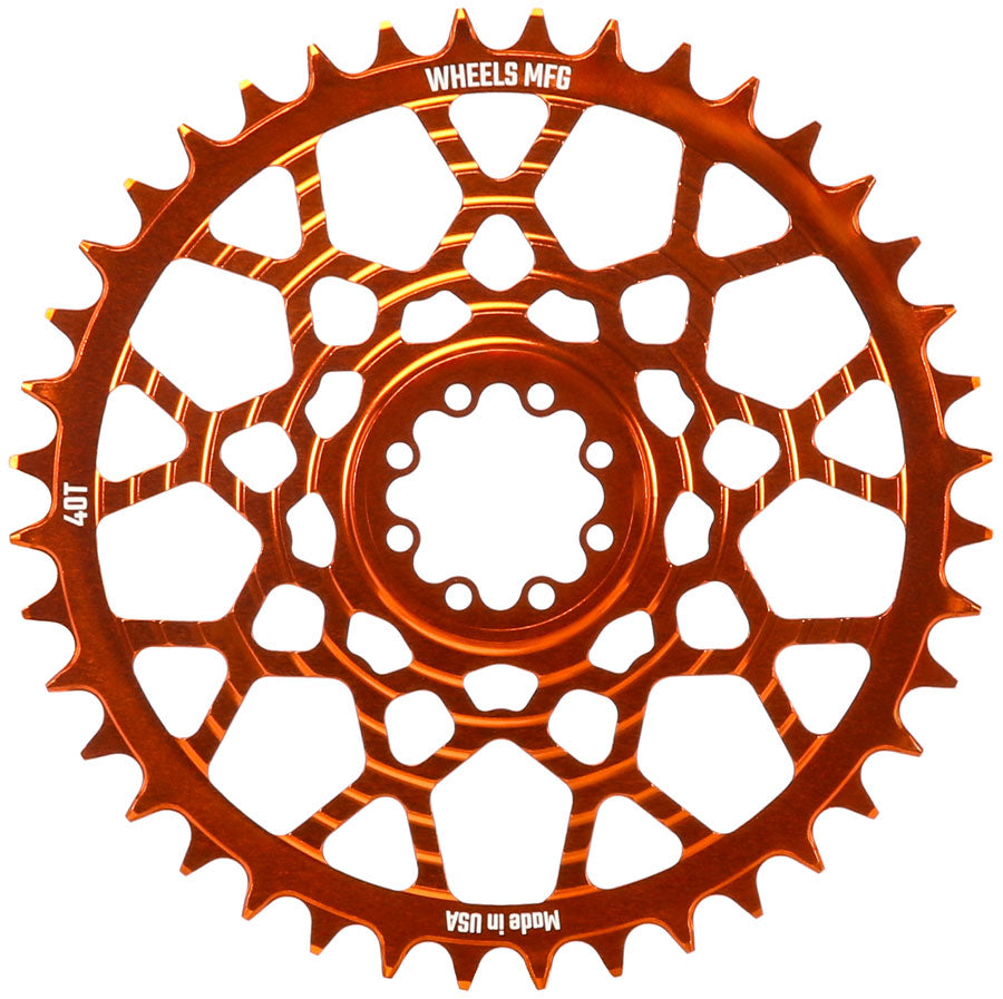 Wheels Manufacturing Gravel Direct Mount Chainring - 40t, SRAM 8-Bolt Direct Mount, 6.5mm Inboard Offset,T-Type Chain Compatible, Orange