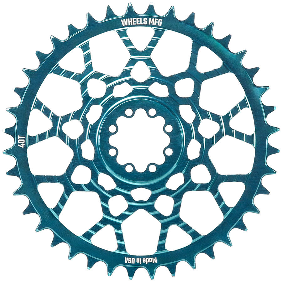 Wheels Manufacturing Gravel Direct Mount Chainring - 40t, SRAM 8-Bolt Direct Mount, 6.5mm Inboard Offset,T-Type Chain Compatible, Teal