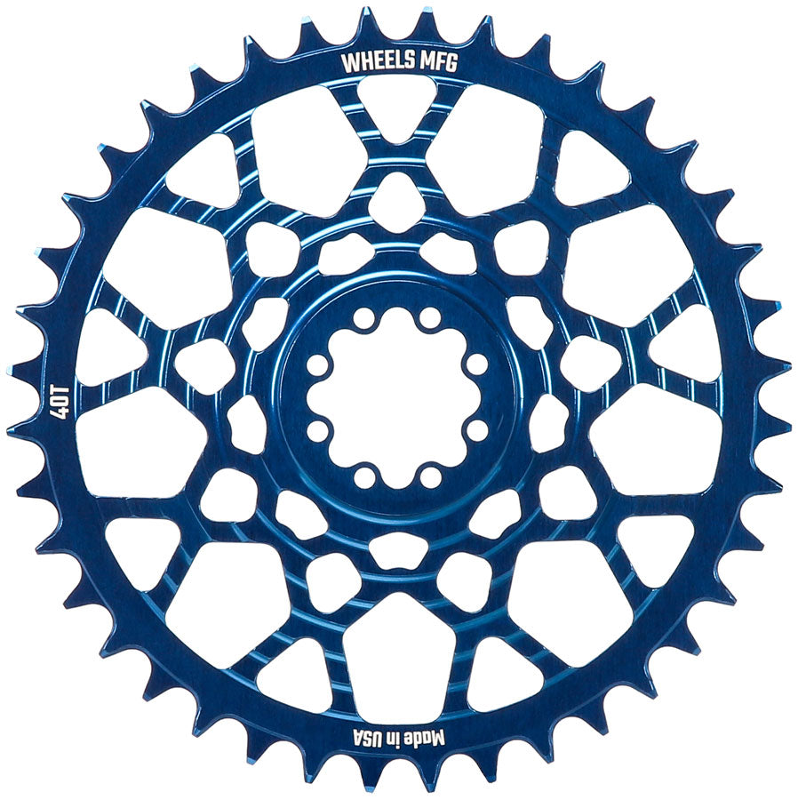 Wheels Manufacturing Gravel Direct Mount Chainring - 40t, SRAM 8-Bolt Direct Mount, 6.5mm Inboard Offset,T-Type Chain Compatible, Blue