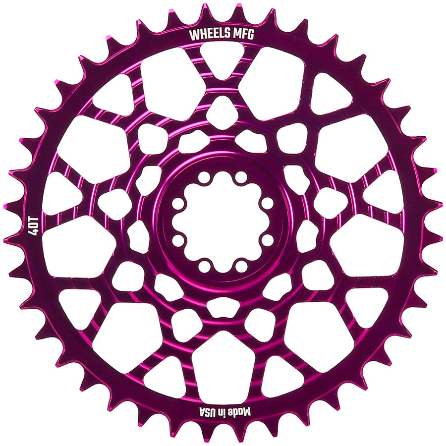 Wheels Manufacturing Gravel Direct Mount Chainring - 40t, SRAM 8-Bolt Direct Mount, 6.5mm Inboard Offset, T-Type Chain Compatible, Purple
