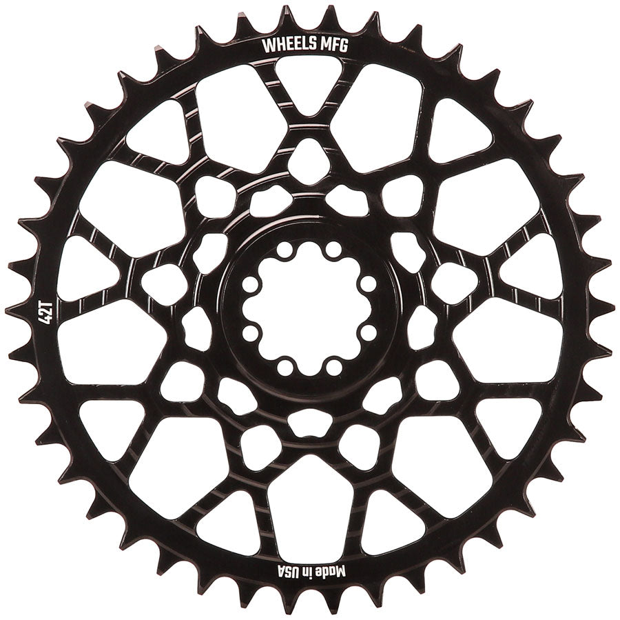 Wheels Manufacturing Gravel Direct Mount Chainring - 42t, SRAM 8-Bolt Direct Mount, 6.5mm Inboard Offset, HG+ Chain Compatible, Black