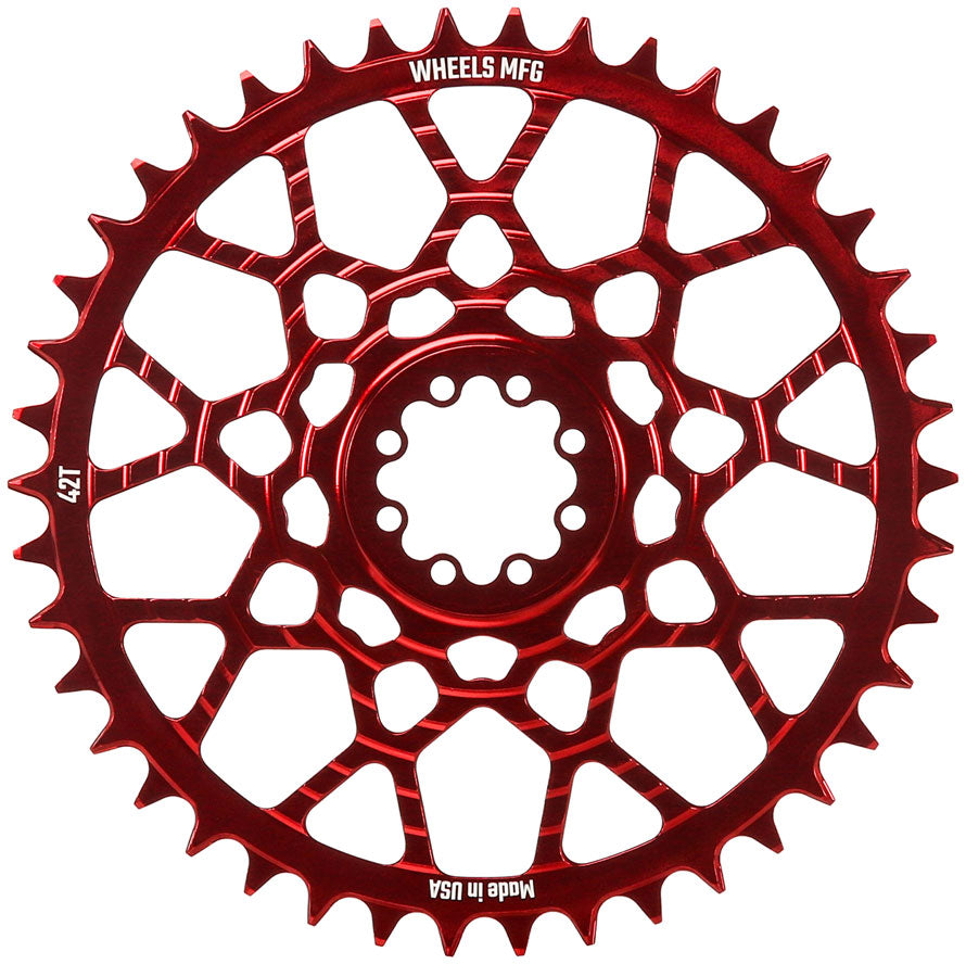 Wheels Manufacturing Gravel Direct Mount Chainring - 42t, SRAM 8-Bolt Direct Mount, 6.5mm Inboard Offset, T-Type Chain Compatible, Red