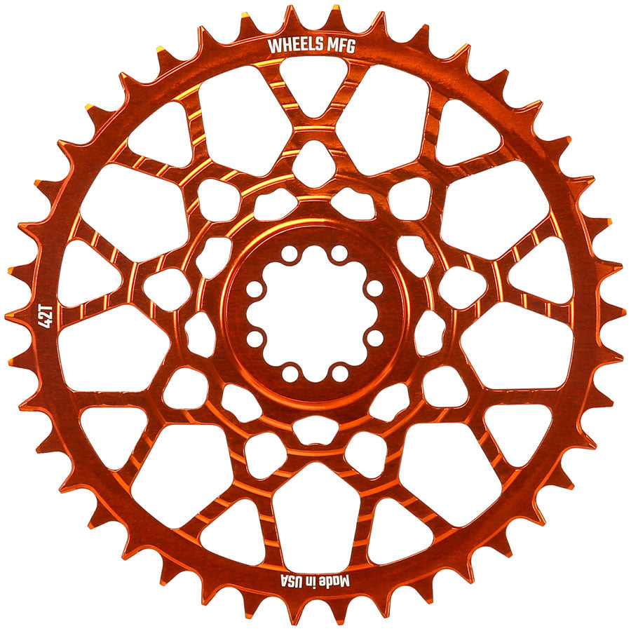 Wheels Manufacturing Gravel Direct Mount Chainring - 42t, SRAM 8-Bolt Direct Mount, 6.5mm Inboard Offset, T-Type Chain Compatible, Orange