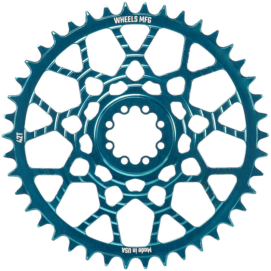 Wheels Manufacturing Gravel Direct Mount Chainring - 42t, SRAM 8-Bolt Direct Mount, 6.5mm Inboard Offset, T-Type Chain Compatible, Teal