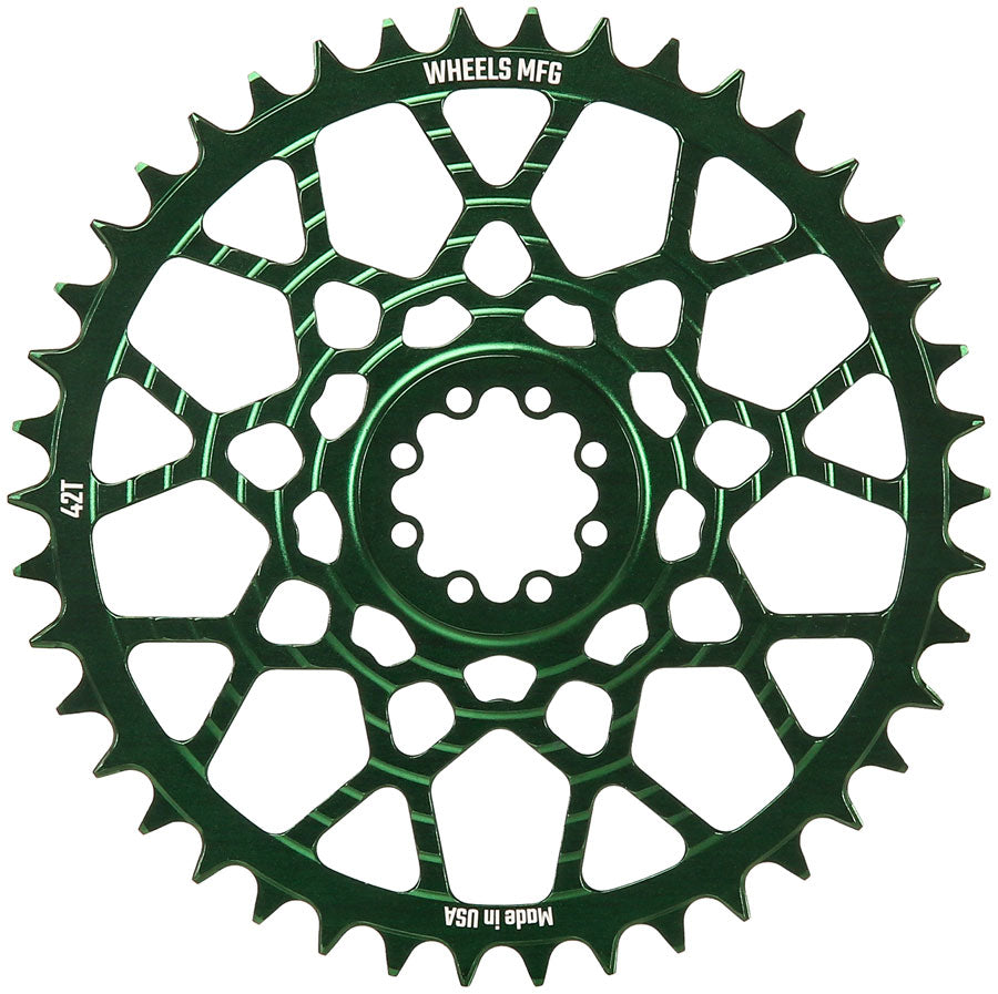 Wheels Manufacturing Gravel Direct Mount Chainring - 42t, SRAM 8-Bolt Direct Mount, 6.5mm Inboard Offset, T-Type Chain Compatible, Green