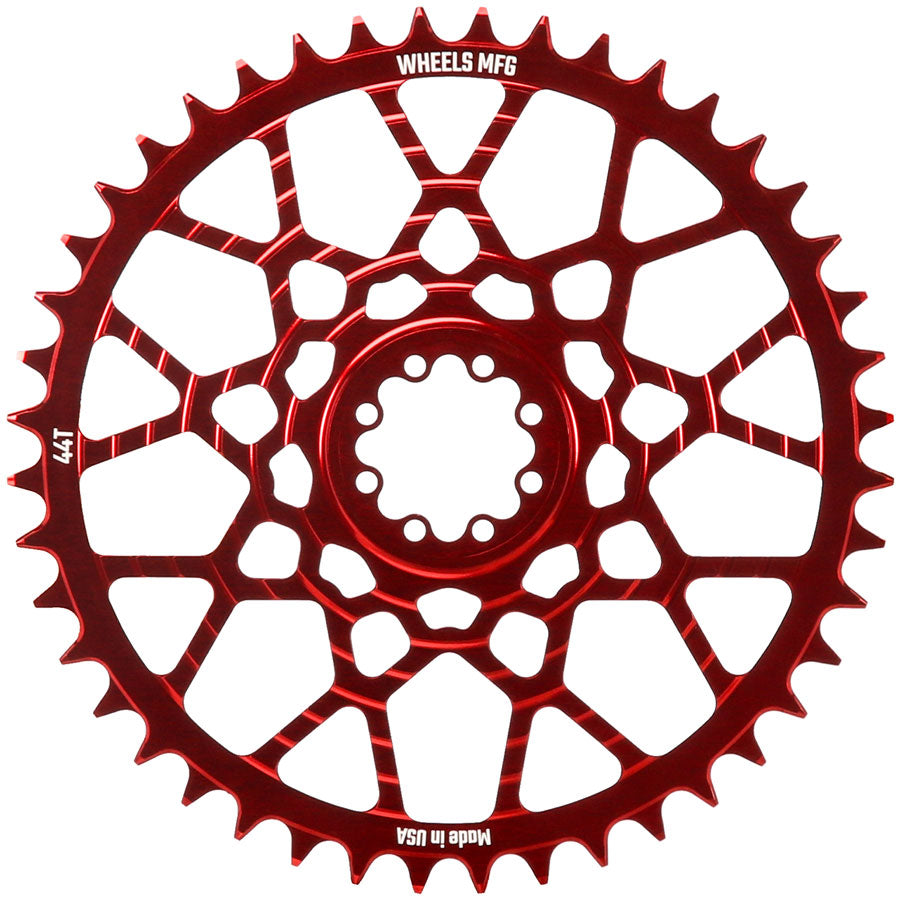 Wheels Manufacturing Gravel Direct Mount Chainring - 44t, SRAM 8-Bolt Direct Mount, 6.5mm Inboard Offset, T-Type Chain Compatible, Red