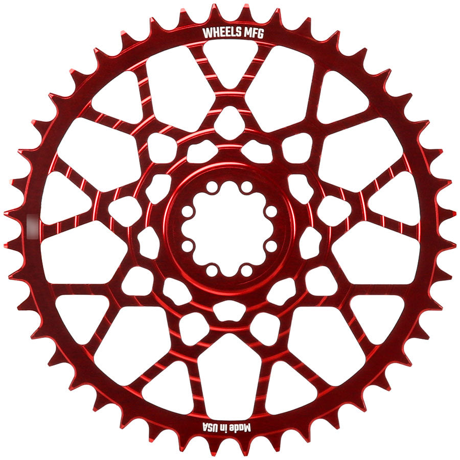 Wheels Manufacturing Gravel Direct Mount Chainring - 46t, SRAM 8-Bolt Direct Mount, 6.5mm Inboard Offset, T-Type Chain Compatible, Red