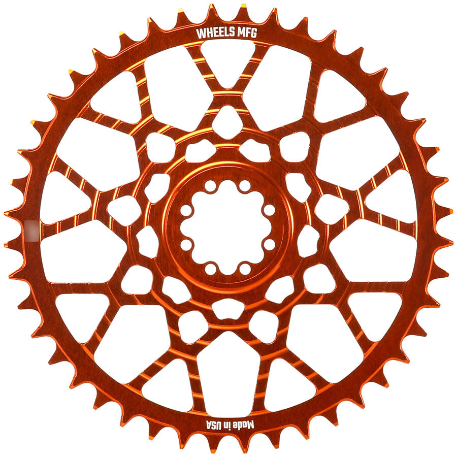 Wheels Manufacturing Gravel Direct Mount Chainring - 46t, SRAM 8-Bolt Direct Mount, 6.5mm Inboard Offset, T-Type Chain Compatible, Orange