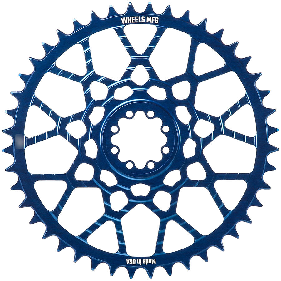 Wheels Manufacturing Gravel Direct Mount Chainring - 46t, SRAM 8-Bolt Direct Mount, 6.5mm Inboard Offset, T-Type Chain Compatible, Blue