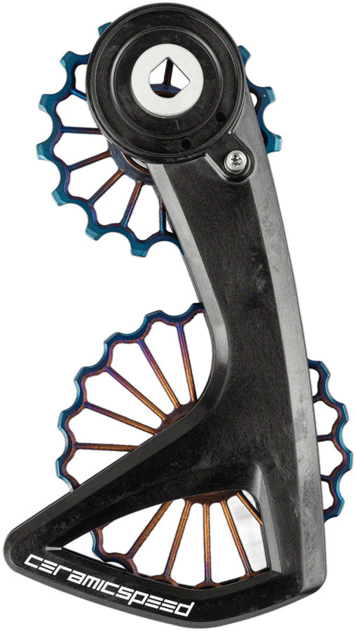 CeramicSpeed OSPW RS Pulley Wheel System for SRAM Red/Force AXS - Coated Races, 3D Printed Titanium Pulley, Carbon Cage, Oil Slick PVD