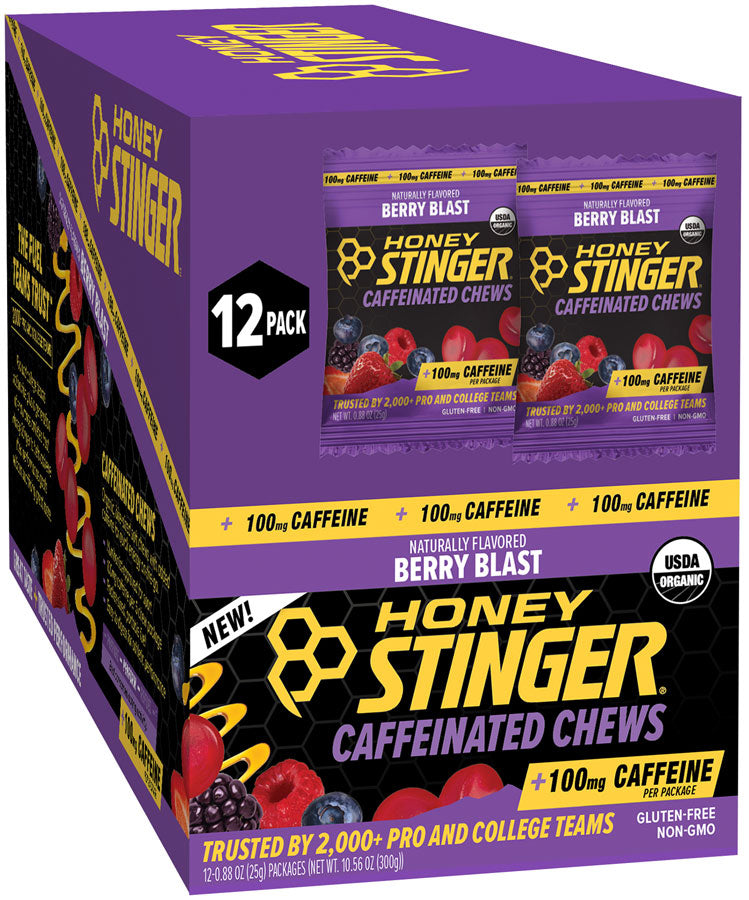 Honey Stinger High Caffeinated Chews - Berry Blast, Box of 12 Packets