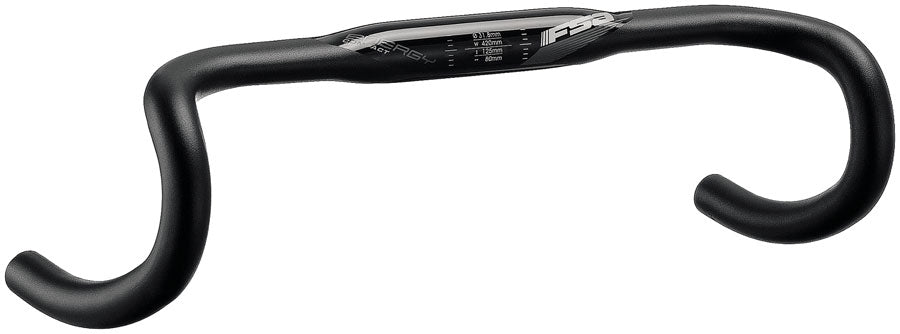FSA Energy Super Compact Handlebar, 31.8mm Clamp Diameter, 380mm Width, Compact Drop Profile – Black