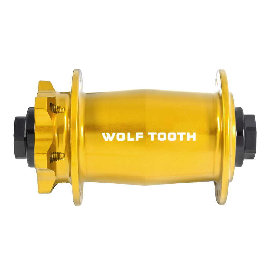 Wolf Tooth Mountain Front Hub - 15 x 110mm, 6-Bolt, Gold, J-Bend, 28H