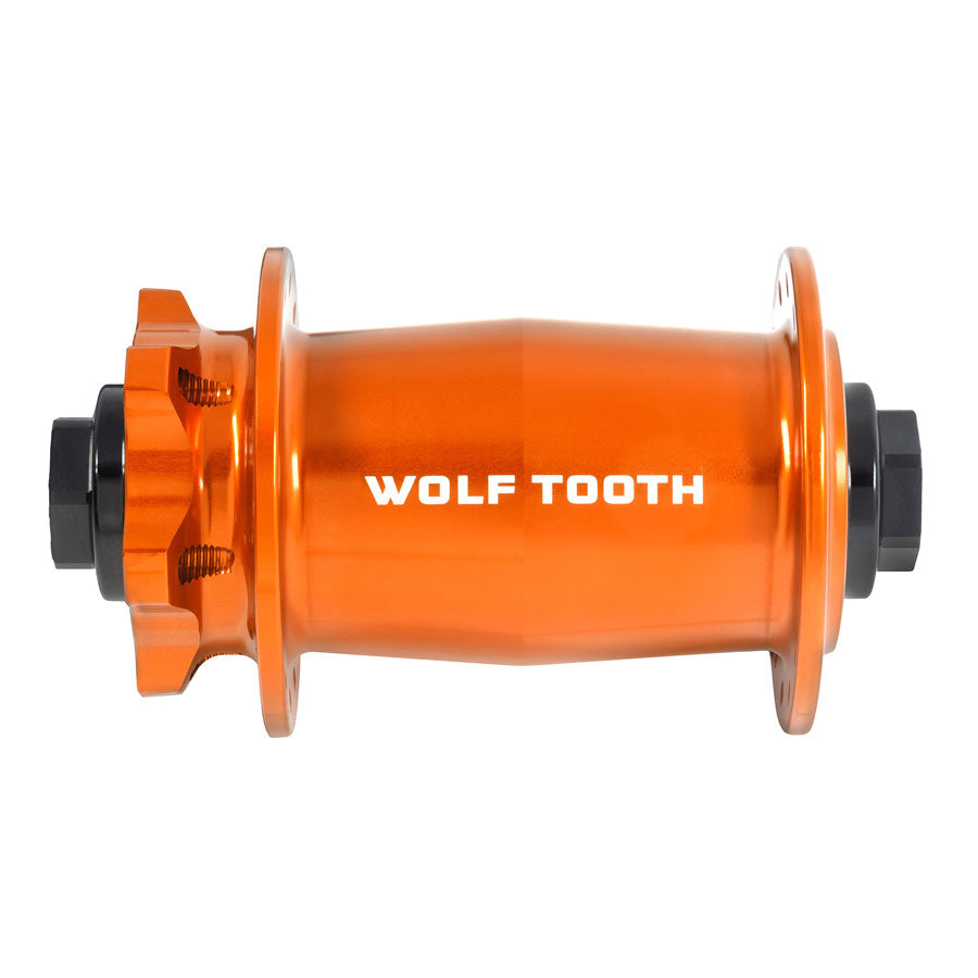 Wolf Tooth Mountain Front Hub - 15 x 110mm, 6-Bolt, Orange, J-Bend, 28H