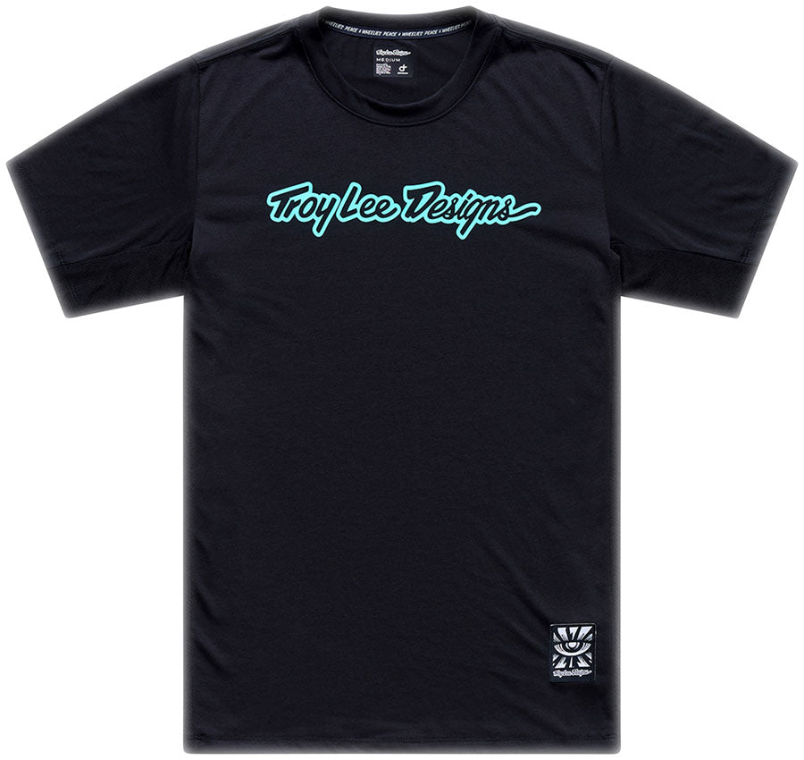 Troy Lee Designs Skyline Ride Short Sleeve Tee – Signature Black / Real Teal, 2X-Large