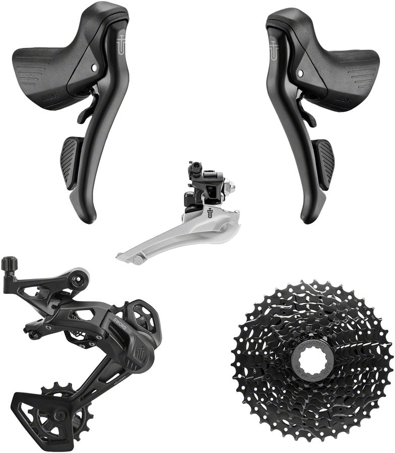 microSHIFT Sword Black 2x9-Speed Groupset - Includes Brake/Shifters, Front Derailler Braze-On, Rear Derailleur Long Cage, 11-38t Cassette