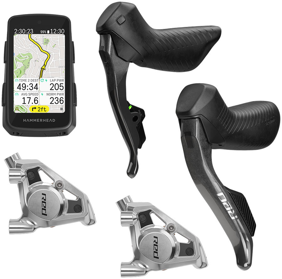 SRAM RED eTap AXS Upgrade Kit - Right and Left HRD Shift/Brake Levers, Flat Mount Calipers, Hammerhead Karoo, E1