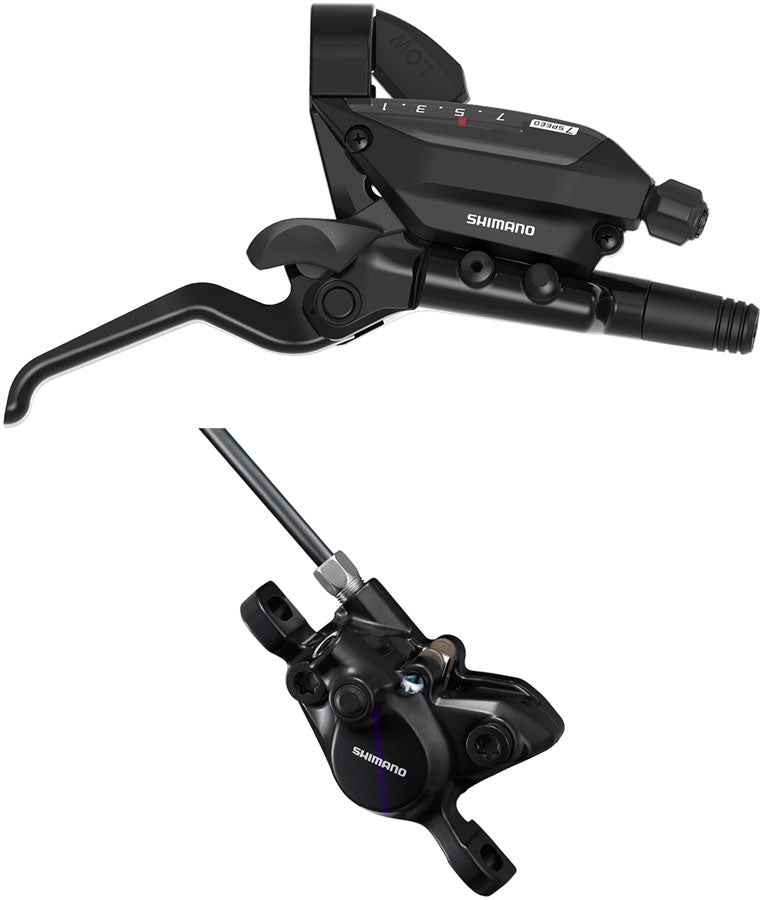 Shimano ST-EF515-7R EZ Fire Plus Shift/Brake Lever with BR-MT200 Disc Brake Caliper - Right/Rear, 7-Speed, Post Mount, 2-Piston, Black