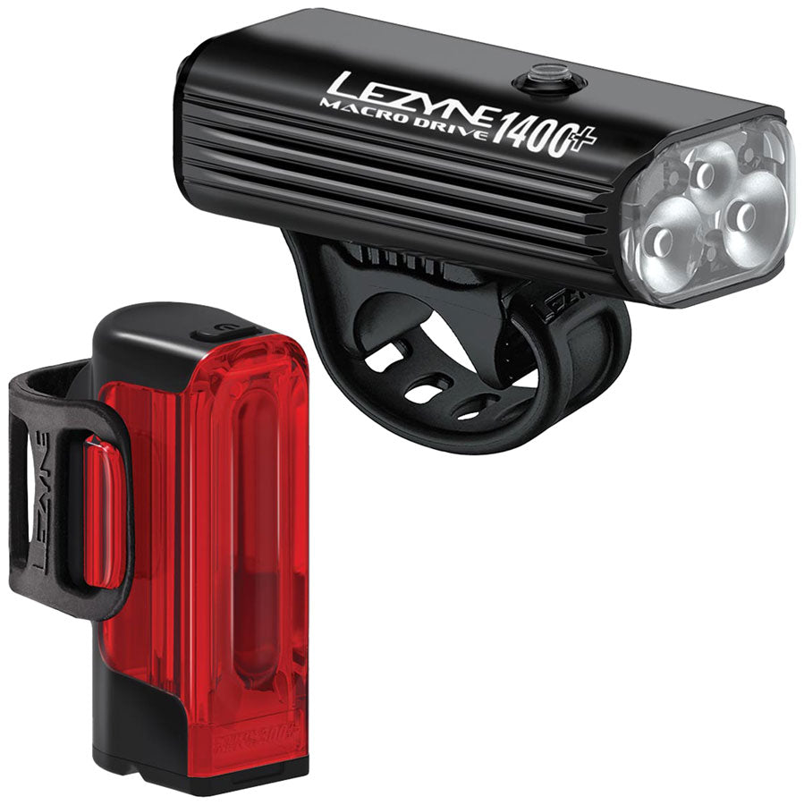 Lezyne Macro Drive 1400+/Strip Drive Pro 400+ Headlight/Taillight Set - Black