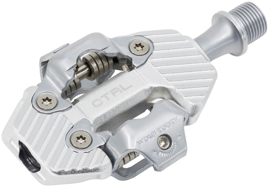 Wolf Tooth CTRL Trail Performance Clipless Pedals - Dual Sided Clipless, Alloy, 9/16", Raw Silver, Pair, Shimano SPD
