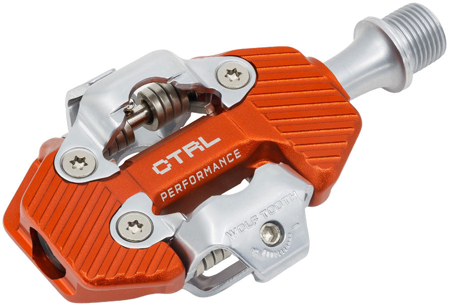 Wolf Tooth CTRL Trail Performance Clipless Pedals - Dual Sided Clipless, Alloy, 9/16", Orange, Pair, Shimano SPD