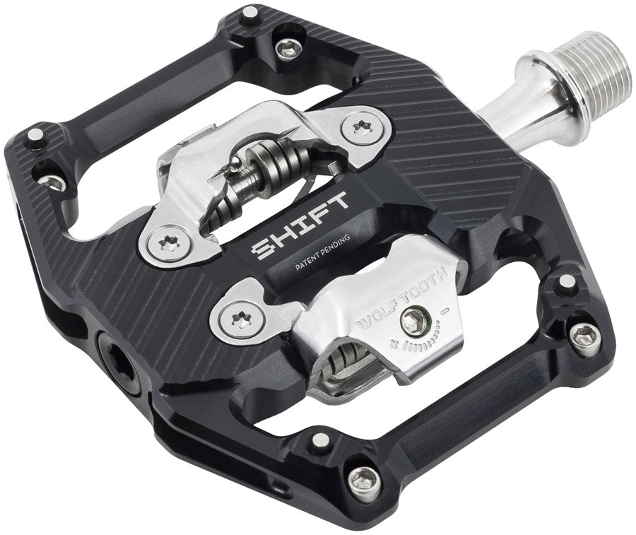Wolf Tooth SHIFT Gravity Clipless Pedals - Dual Sided Clipless, Alloy, 9/16", Black, Pair, Shimano SPD