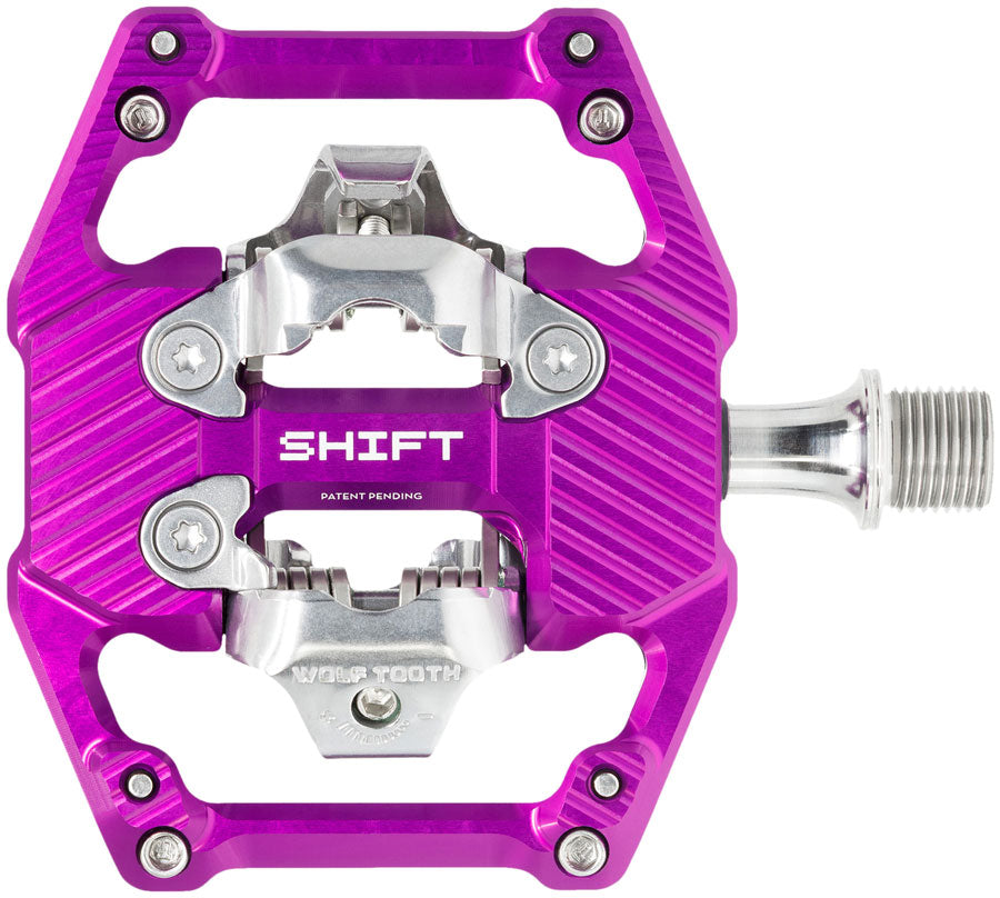 wolf-tooth-shift-gravity-clipless-pedals-dual-sided-clipless-alloy-9-16-ultraviolet-purple-pair-shimano-spd