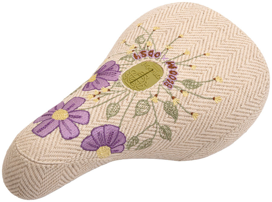 Odyssey X Bloom BMX Seat - Pivotal, Cream Corduroy w/ Floral Embroidery, Fat