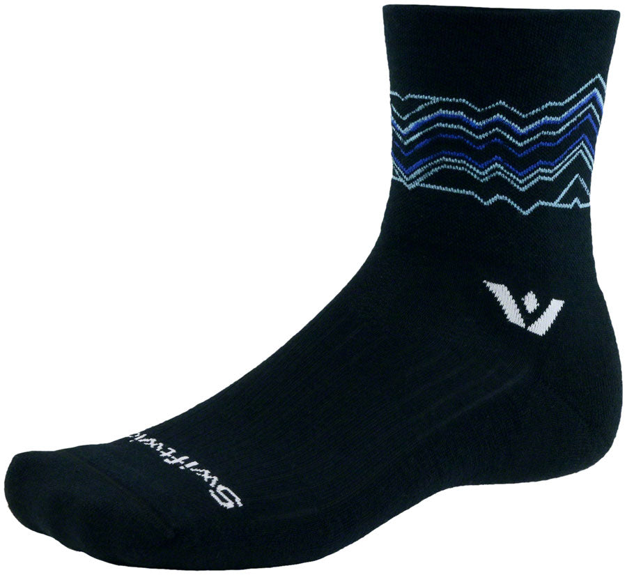 Swiftwick Pursuit Quarter Crew High Socks - 4", Black/Blue, X-Large
